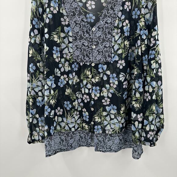 J Jill Blouse Womens Large Blue Floral Chiffon Breathable Sheer Cottage Navy Top - Picture 3 of 15